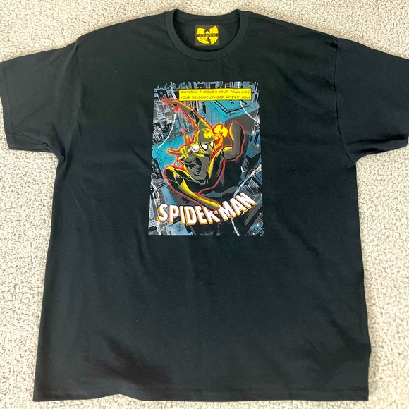 Neighborhood Spiderman & Wu-Tang Collab Protect Ya Neck Lyrics Comic Black Tee - Picture 2 of 4